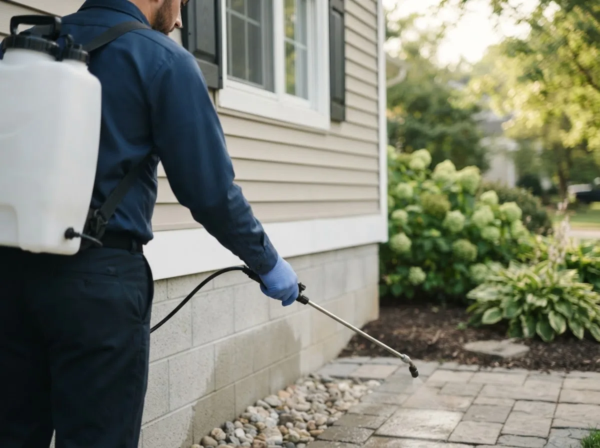 Pest control technician inspecting a home in Millersburg, MI